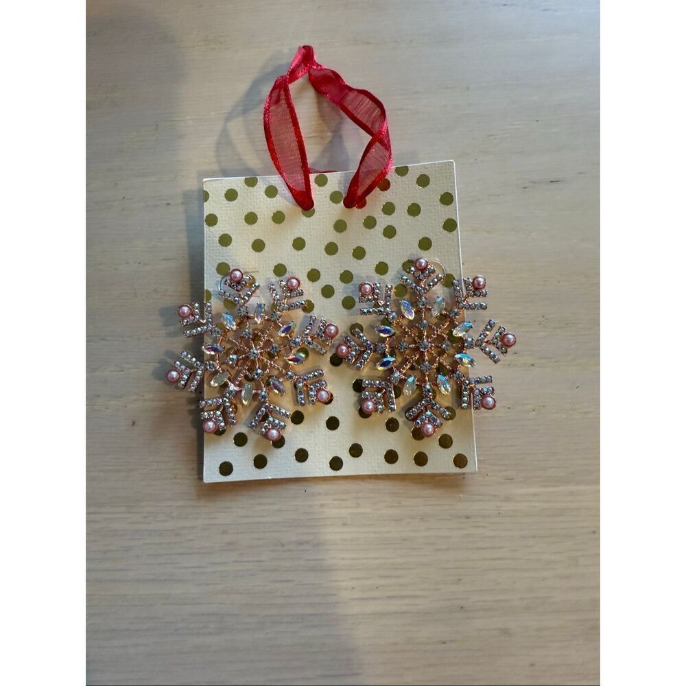 Pink Rhinestone Snowflake Christmas Earrings